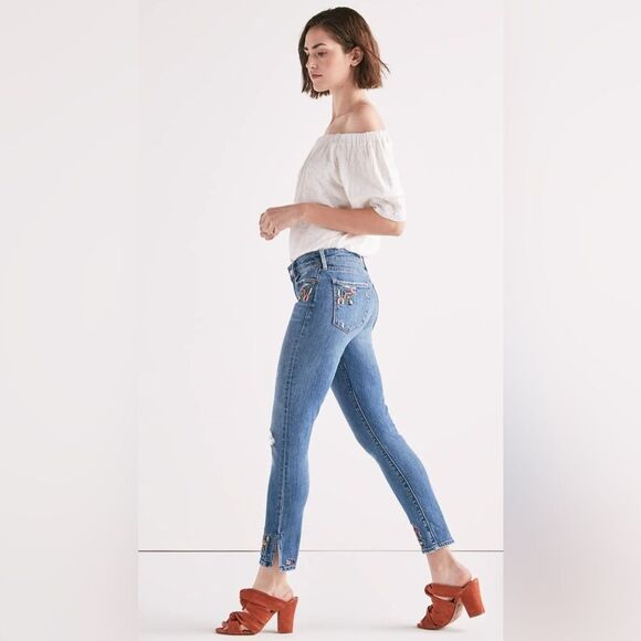 Lucky Brand “Ava” Mid Rise Skinny Jean With Embroidery Sz 8/29 - Picture 5 of 11